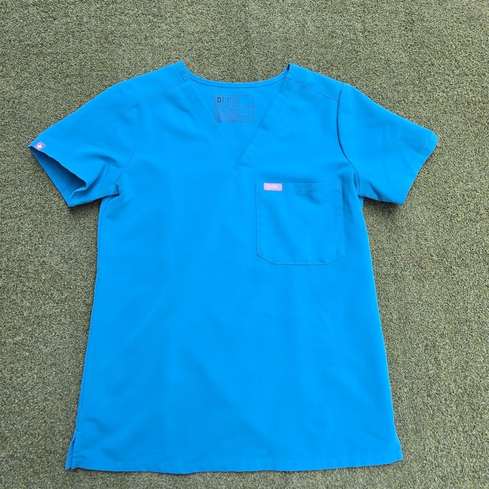 Figs Top Women's Size XS Aqua Blue Short Sleeve